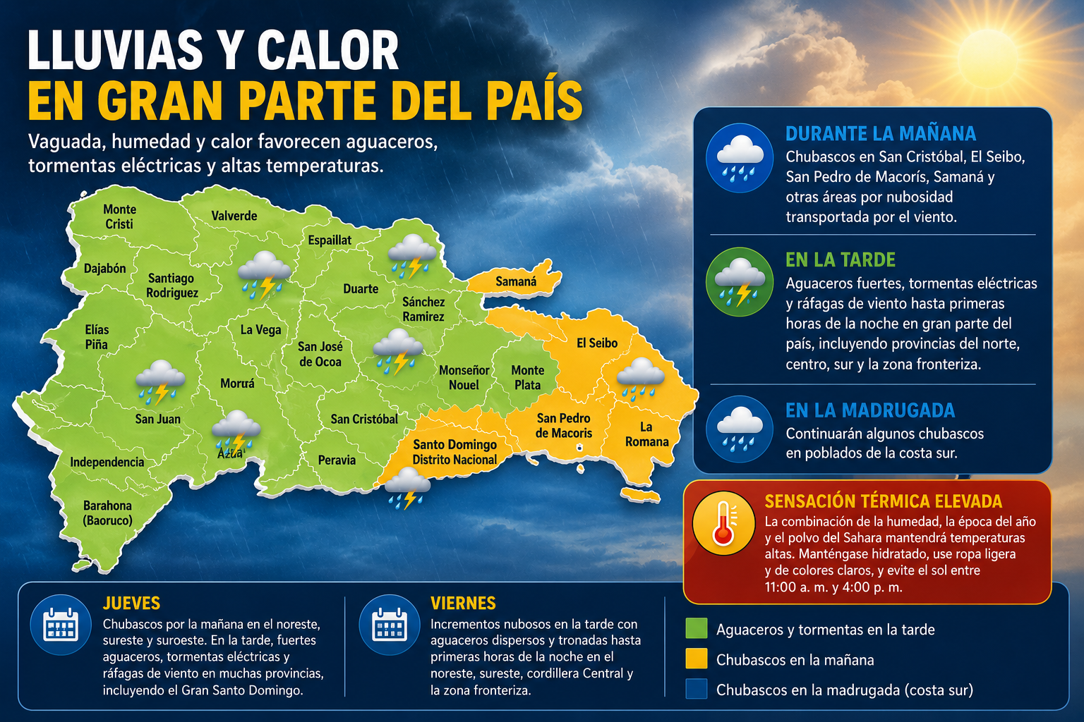 Lluvias y calor seguirán afectando gran parte del país