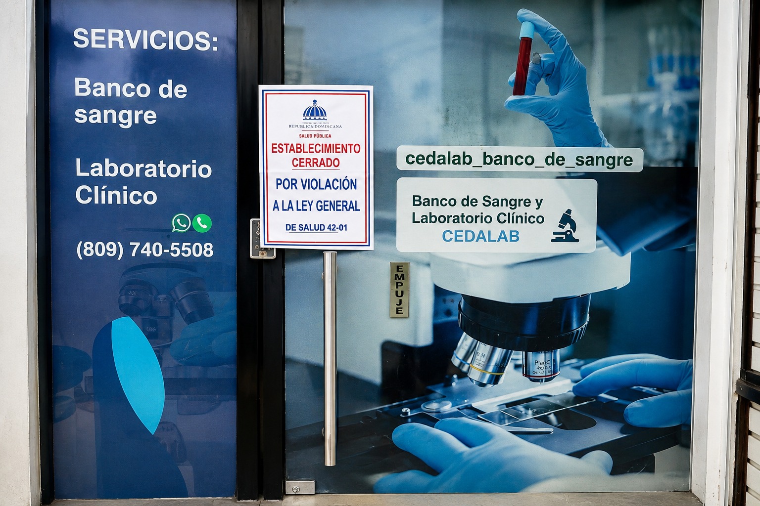 Salud Pública clausura banco de sangre CEDALAB en Santo Domingo Este por operar sin licencia y violar normas sanitarias