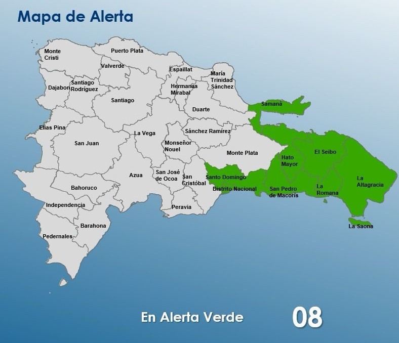COE coloca siete provincias en alerta verde por lluvias asociadas a onda tropical
